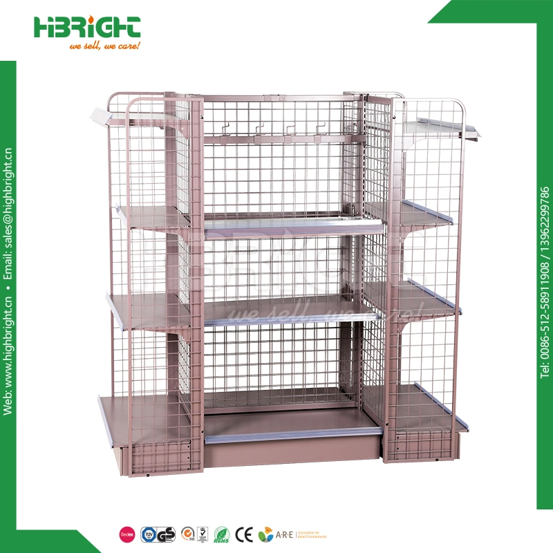 Metallic Wooden Display Stand Rack Gondola Supermarket Display Shelf