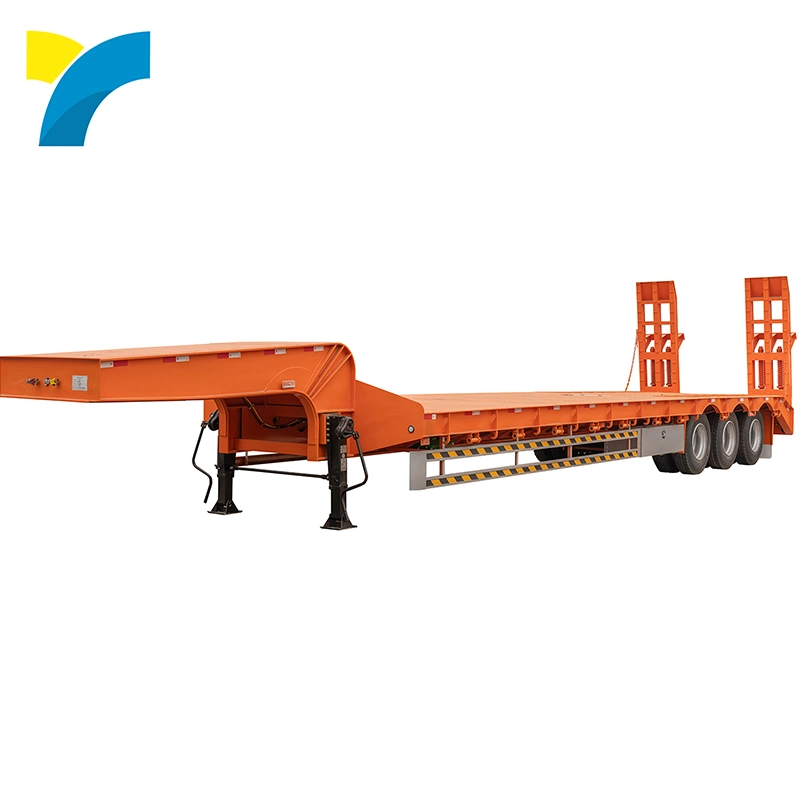 Tri-Axle Lowbed Semi Trailer Truck for Excavator / Heavy Duty Truck Transport with Standard Rims