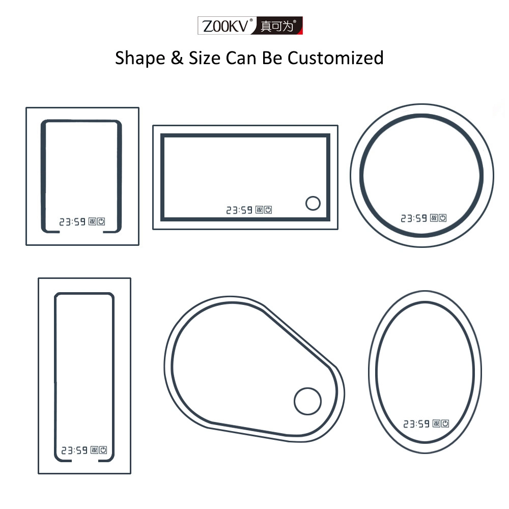 80X 60 interruptor de pantalla táctil antivaho Fitness Baño montado en pared Espejo LED de baño con luz atenuable para Android Visualización de la hora