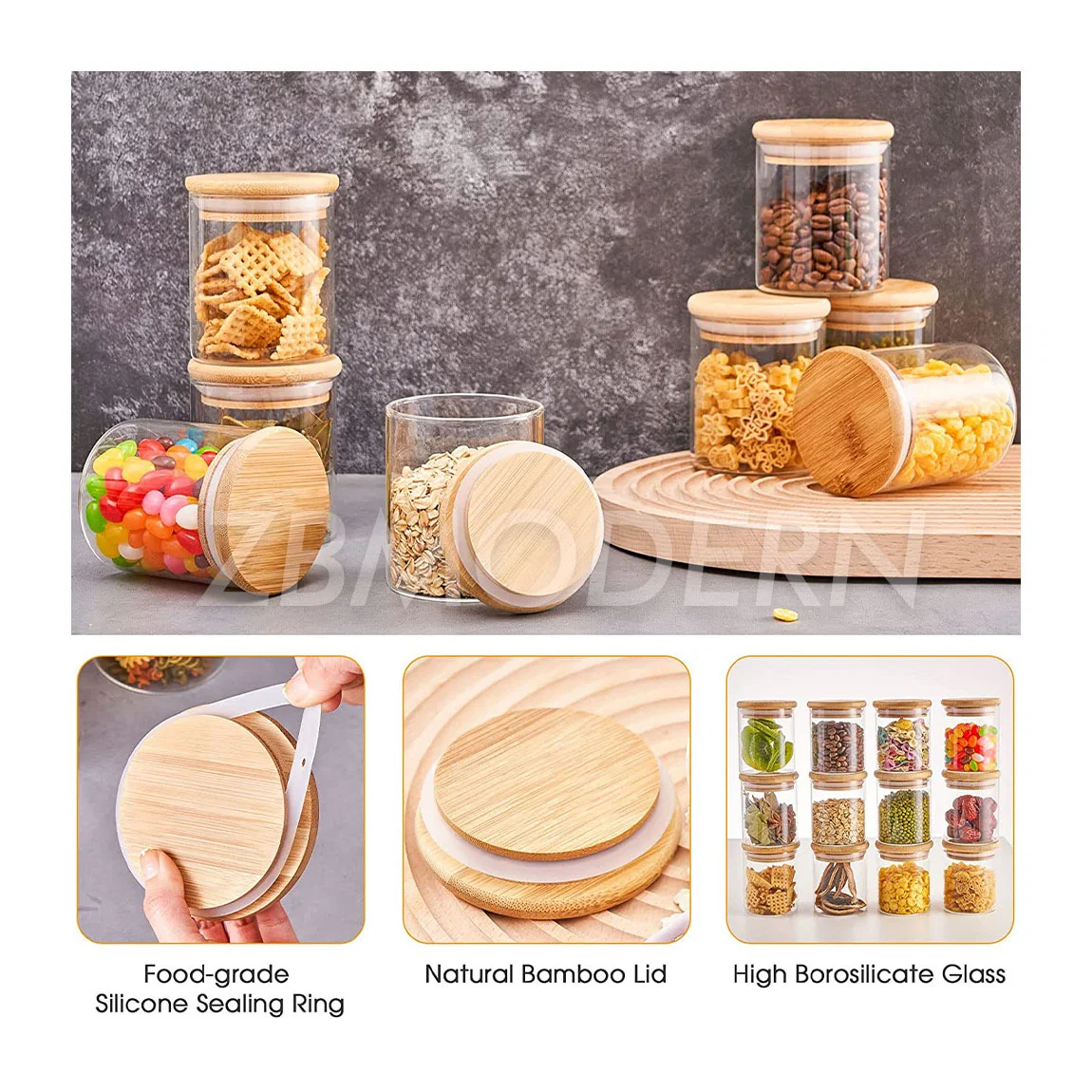 4 Oz Glass Spice Jars with Airtight Bamboo Lids Set Clear Glass Jars Kitchen Canisters for Food Storage