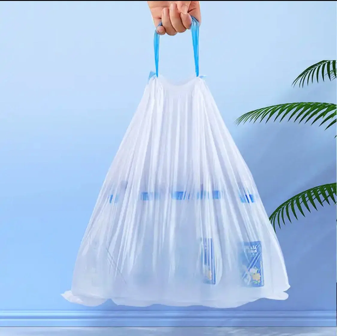 Comercio al por mayor 30L Azul Papelera camisas camisas Cocina Bolsa Bolsa de basura Drawstring biodegradables