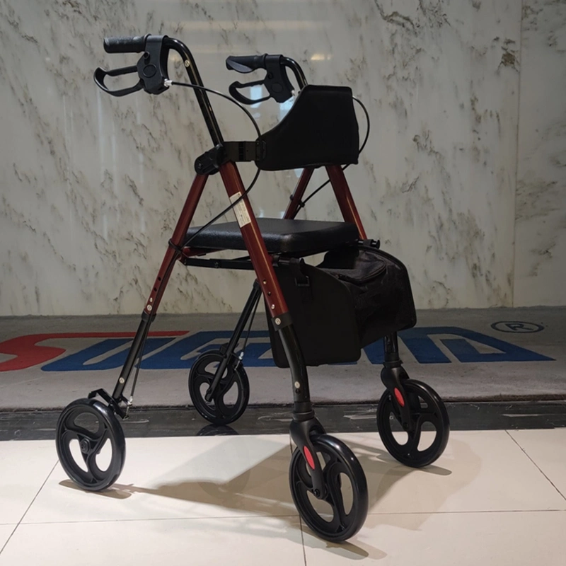 Medical Seat Walker Aluminum Lightweight Rollator with Seat Rolling Walker for Elderly