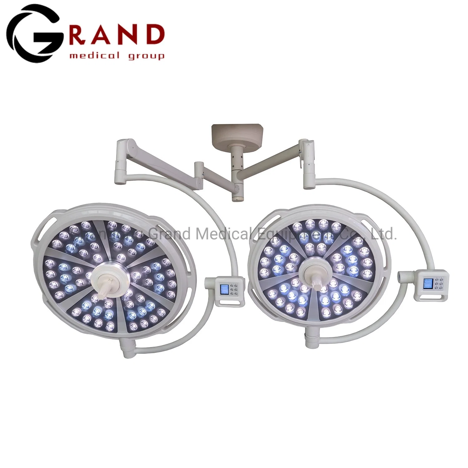 Two Heads Two Arm Ceiling Mounted High 97 CIR Surgical Lamp in Stock Large Illumination China Operating Room LED Light Shadowless Operation Theatre Lamp