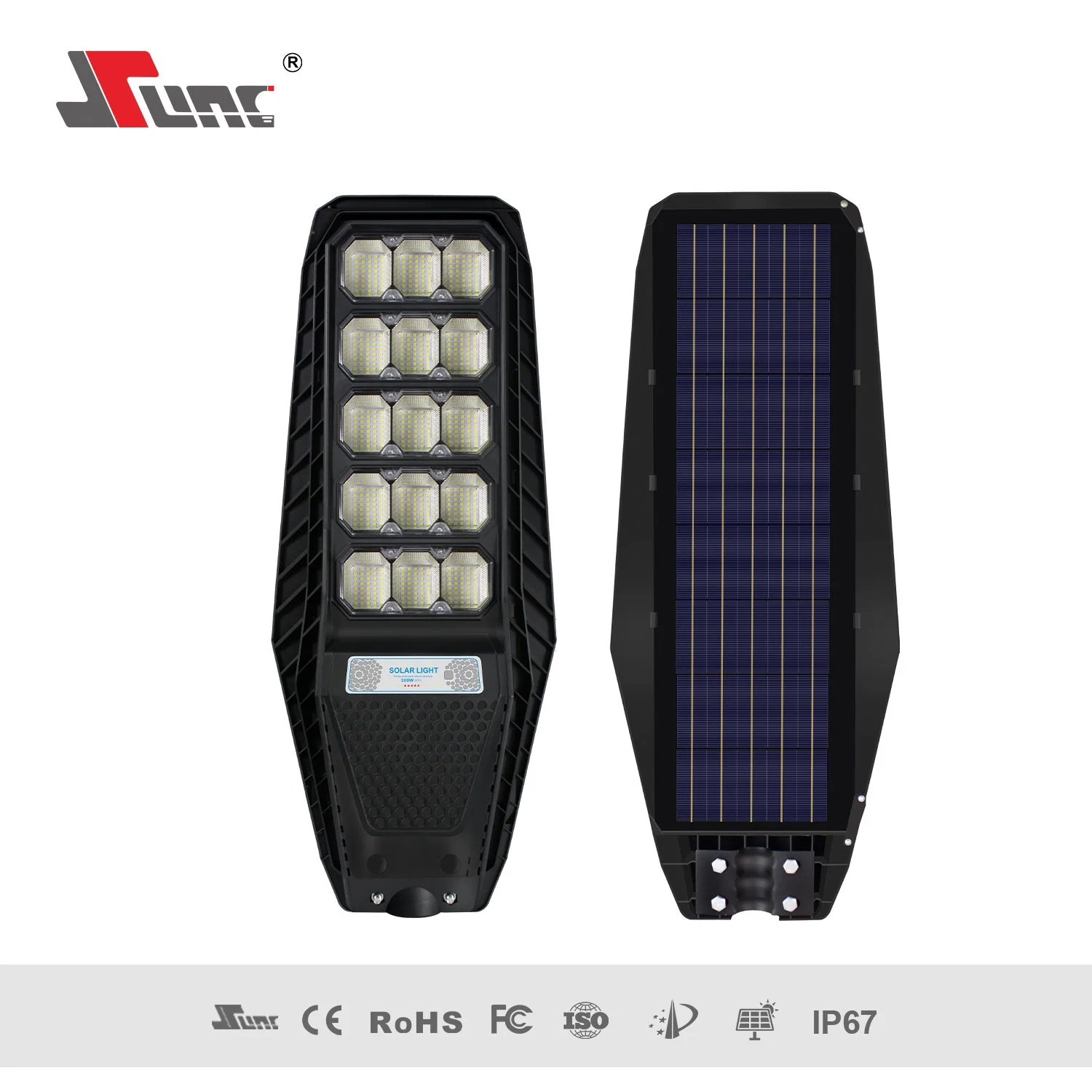 MJ-Lh8300 fábrica China exterior Anti-UV ABS todo en uno LED Lámpara solar de calle con sensor de radar y mando a distancia ABS Lámpara solar