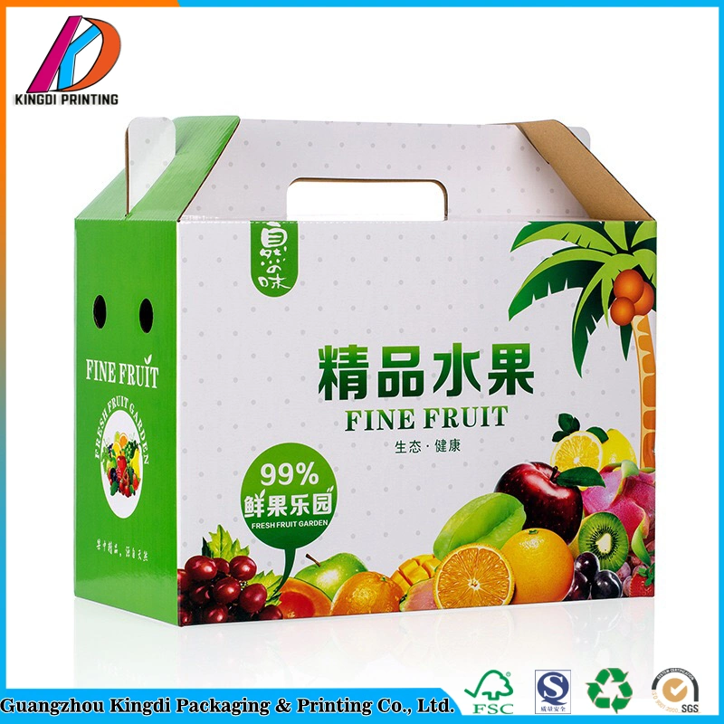 Custom ondulado fuerte caja de embalaje de fruta fresca con asa