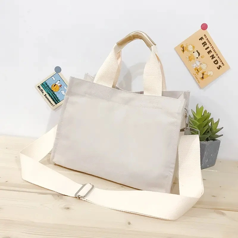 Bolsas de tela asequibles de algodón orgánico blanco Bolsa de mano Moda de lona Bandolera