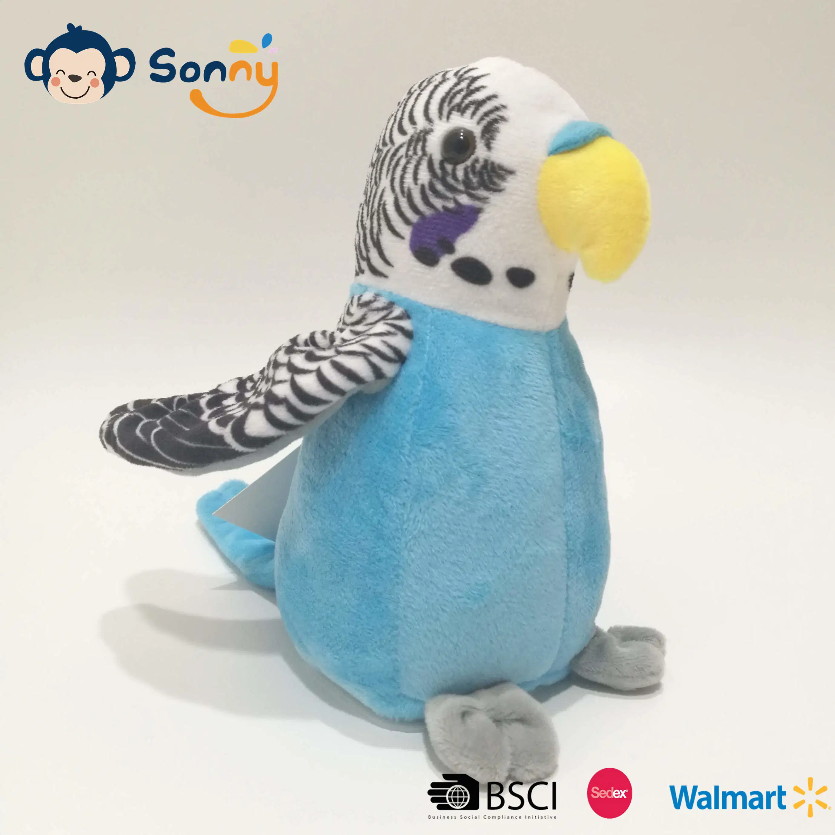 2023 Hot Selling Customized Voice Recording, Repeating and Wings Flapping Plush Parrot Talking Back Toy BSCI Audit