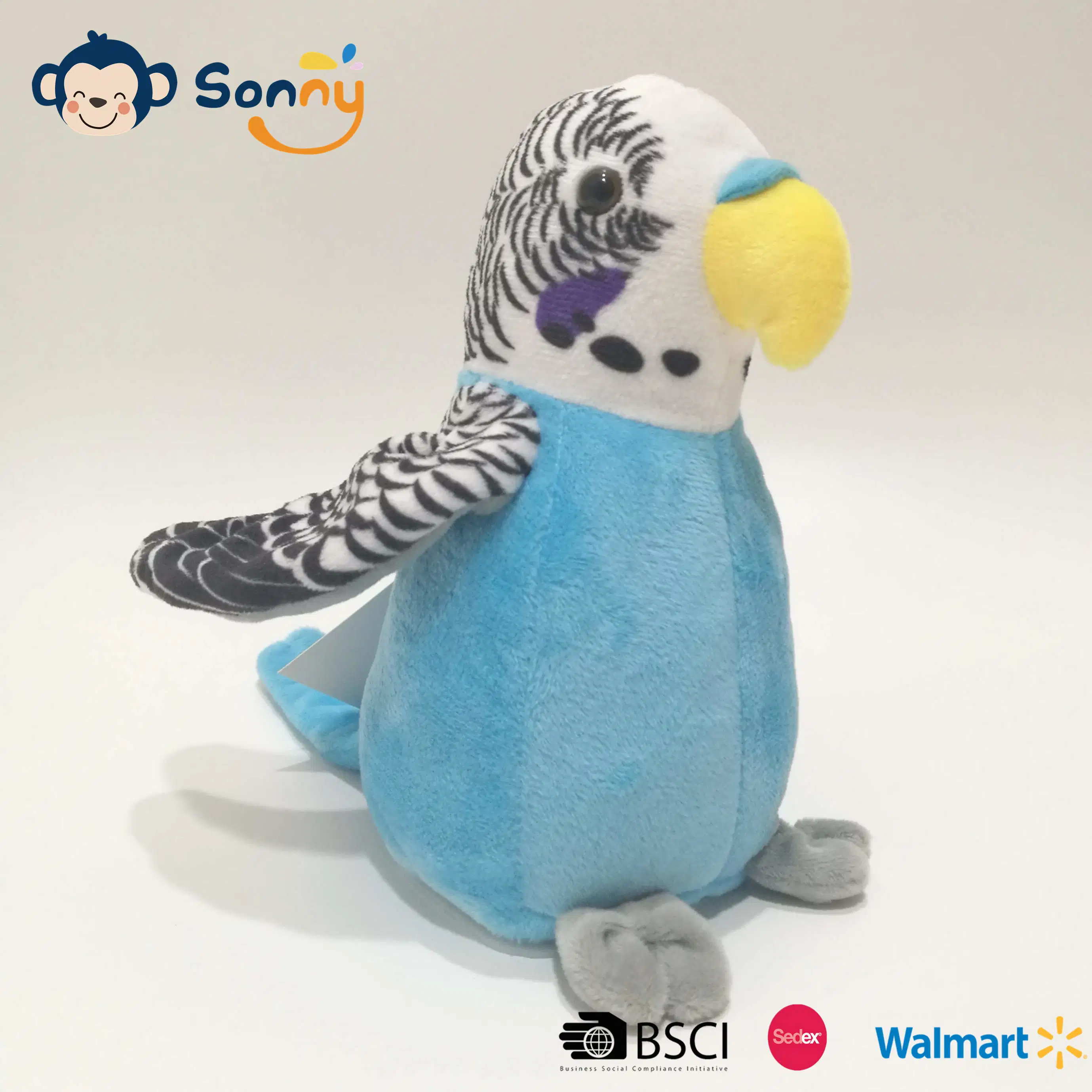 2023 Hot Selling grabación de voz personalizada, repetición y Alas que aletan Plush Parrot Talking Back Toy BSCI Audit