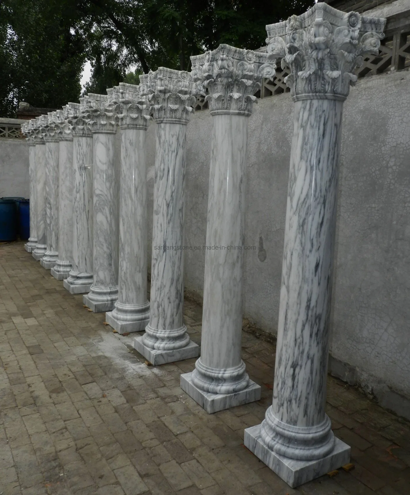 Roman Design Decorative Natural Marble Pillar Stone Column with Complicated Capital for Door