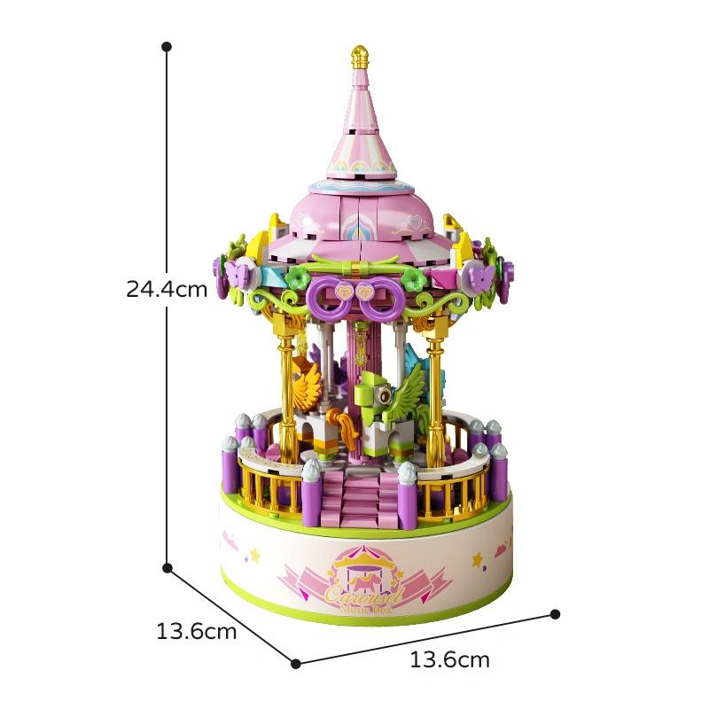 Flor rotativa Castelo DIY ornamentos DIY Toysmusic Box Building Blocos