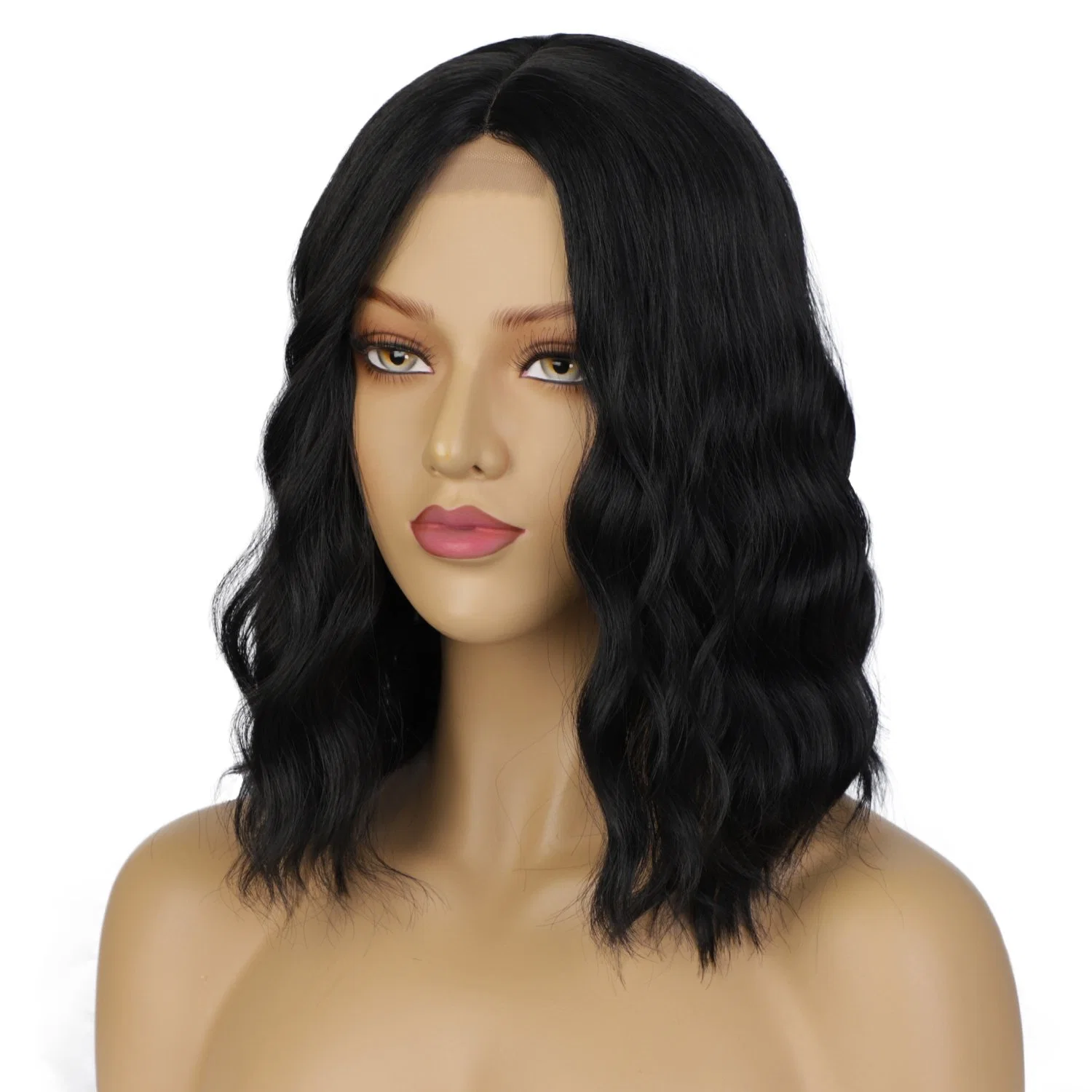 Cheap Middle Part Shoulder Length Hair Wigs Fiber Wavy Closure High quality/High cost performance  Wigs Synthetic Black Hair