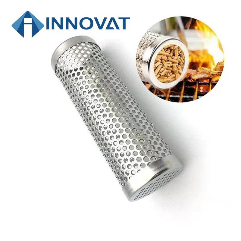 Square Round BBQ Grill Cold Smoke Generator 15cm Mesh Tube Stainless Steel Smoker