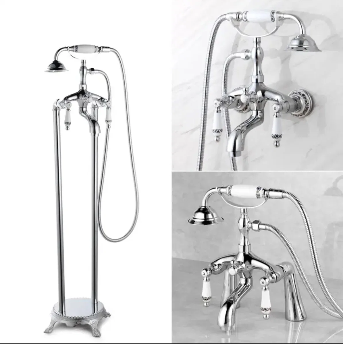 Floor Stand Bathtub Faucets with Hand Shower Floor Standing Bath Tub Faucet Hot Cold Water Mixer Tap