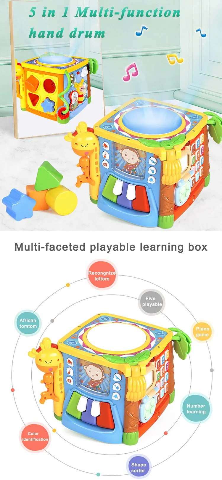 Musical Learning Cube Toys Baby Gift Drum Activity Educational for Kids