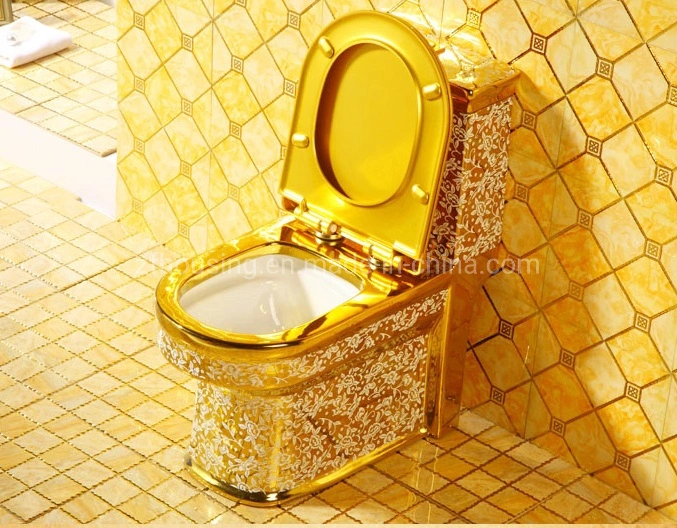 New Large Caliber Silent Gold-Plated Toilet Super Whirlpool One Piece Gold Toilet for Bathroom