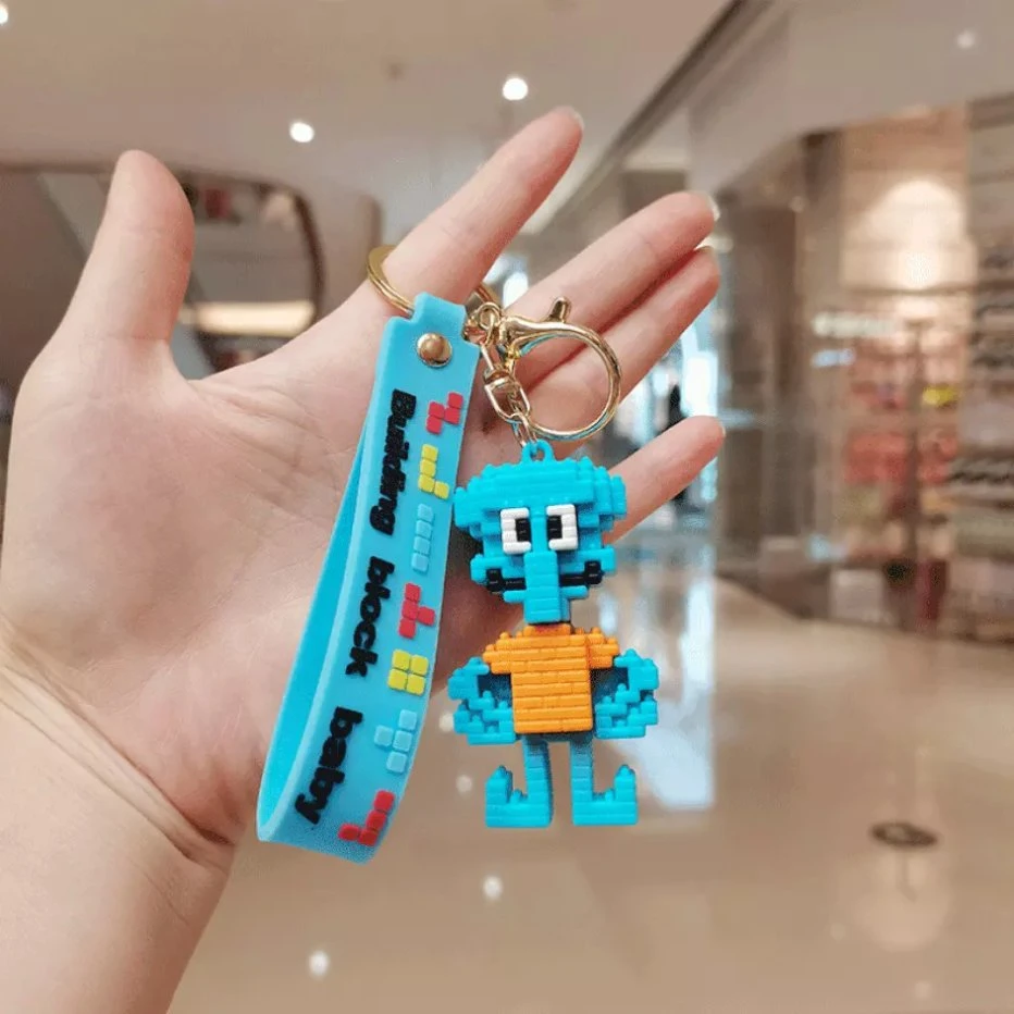 Cartoon Blocks Spongebob Key Chain Car Bag Key Pendant Action Figure Creative Cute Pendant Key Chain