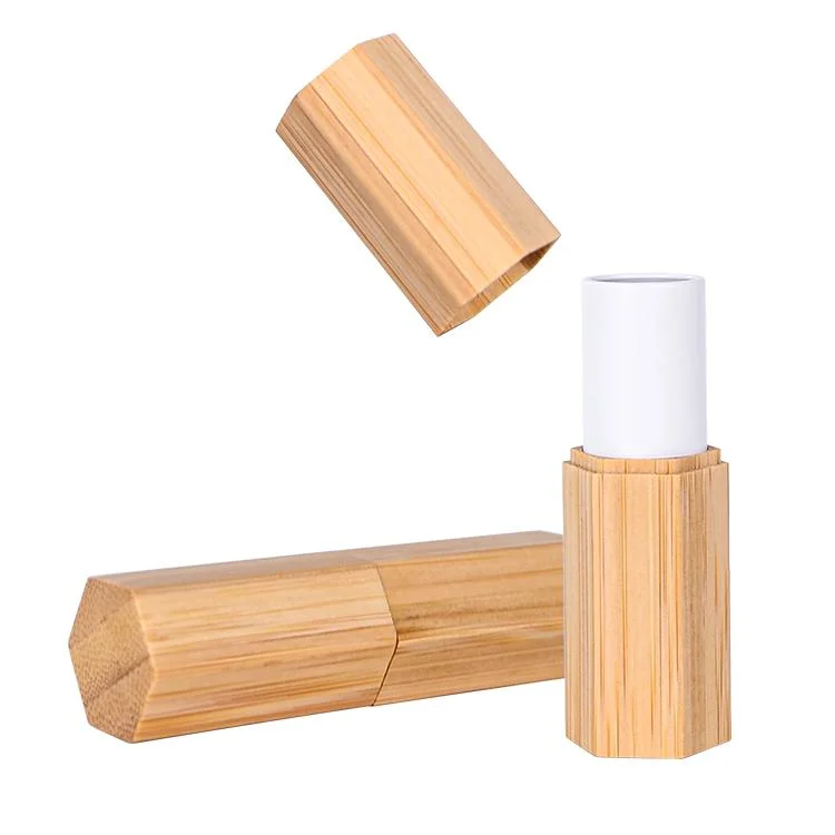 Luxus Bambus Kosmetikschlauch Lippenbalsam Behälter Bamboo Beauty Lipstick Rohr Kunststoff Schraube Verpackung leer Natur 15g 25-30 Tage