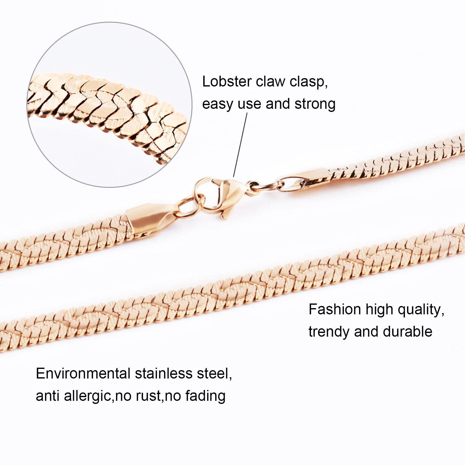 Popular Hip-Hop Shiny Slim Stainless Steel New Embossed Herringbone Chain Jewellery Parts Fashion Anklet Bracelet Necklace Jewelry