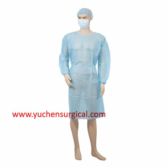 Medical Non Sterile SMS/PP Non-Woven Surgical Isolation Gown Knitted Cuff 115X137cm