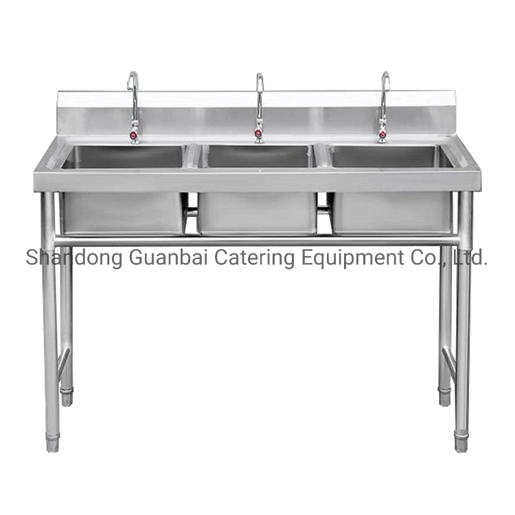 Commercial Catering Equipment Triple Bowl Sink Stainless Steel Kitchen Washing Sink for Hotel and Restaurant