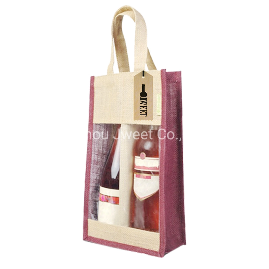 Custom Drawstring Jute Wine Bottle Bag Jute Gift Bag