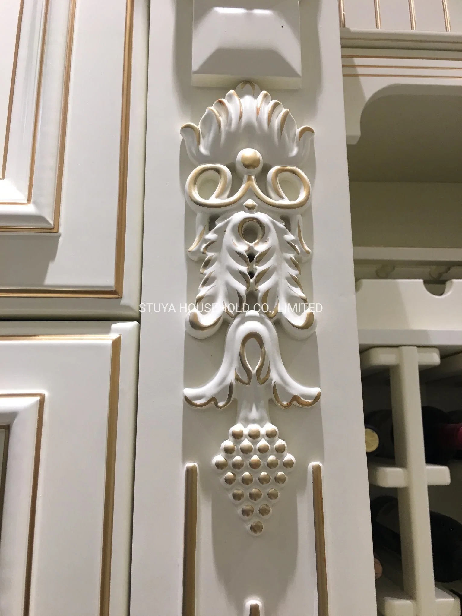 Premium Wood Kitchen Cabinets - Exquisite Floral Carvings, Solid Wood Doors