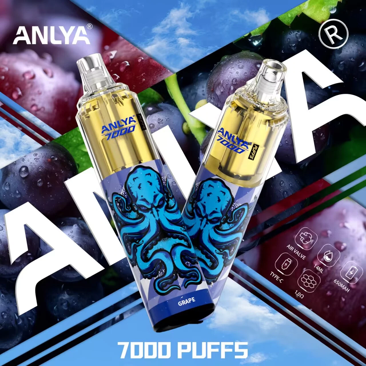 Original Anlya 7000 Puff Disposable/Chargeable Ecig Vape Pen 14ml Pod Factory Vaporizer