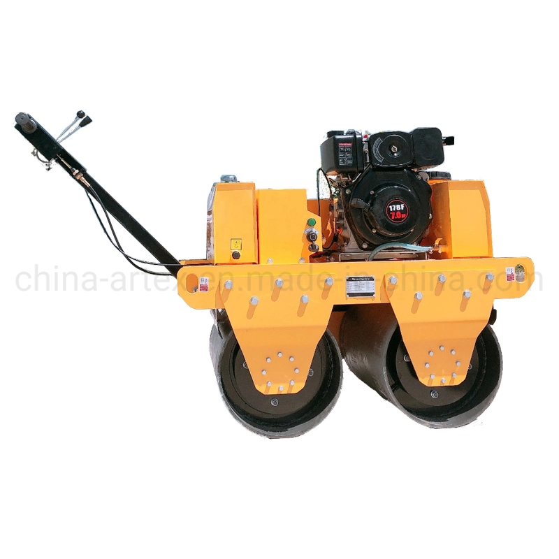 Mini Double Drum Walk Behind Road Vibratory Roller with 6HP Diesel or 13HP Gasoline Engine