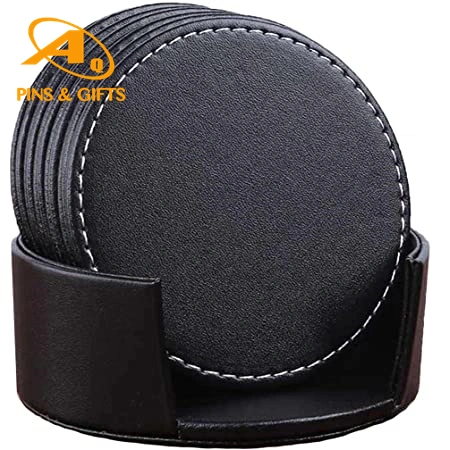 Custom Printing Fashionable Debossed Round PU Tablemat for Promotion Bamboo Cup Mat Set Wholesale/Supplier Kitchen Trivet Leather Coaster