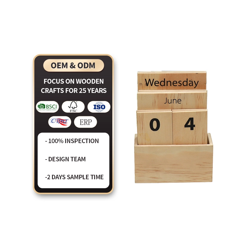 Wooden Plywood Step Type Desktop Blocks Calendar for Home Office Decoration