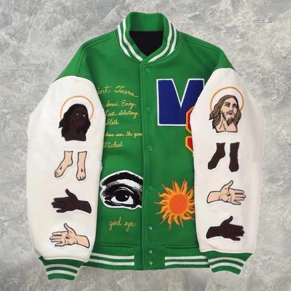 Custom Men's Varsity Jacket Wool & Leather Sleeve Letterman Jacket Custom Embroidery Chenille Patch Bomber Jacket