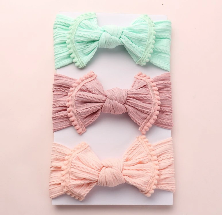 Fashion Wide Jacquard Baby Hairband Bowknot Hairy Ball Side Hairdband Cute Hair Accessories for Girls