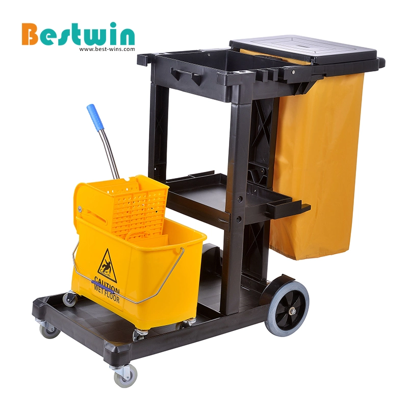 Plastic Commercial Janitorial Cart Housekeeping Cleaning Trolley