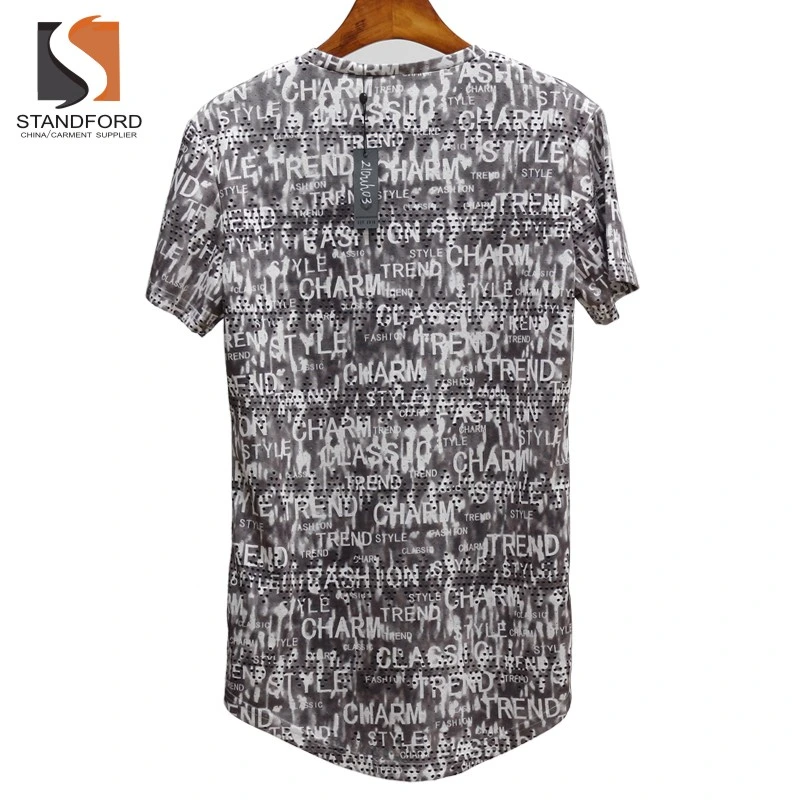 Mens Hipster Hip Hop Ripped Round Hemline Camouflage T Shirt