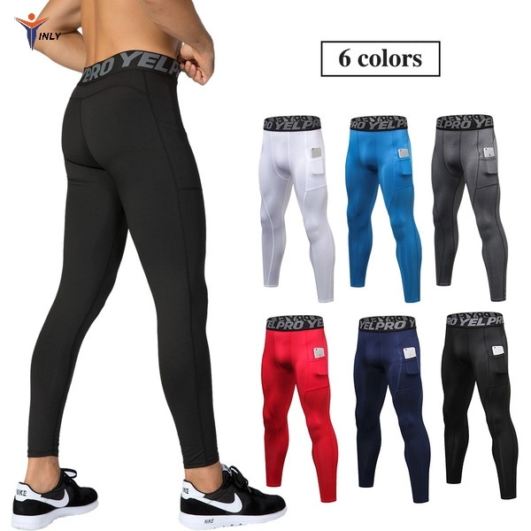 Leggings de desporto com calças Fashion Pocket para homem, calças de compressão, running Tights de ginásio Calças de desporto usar bolso Quick Dry Vestuário de ginásio