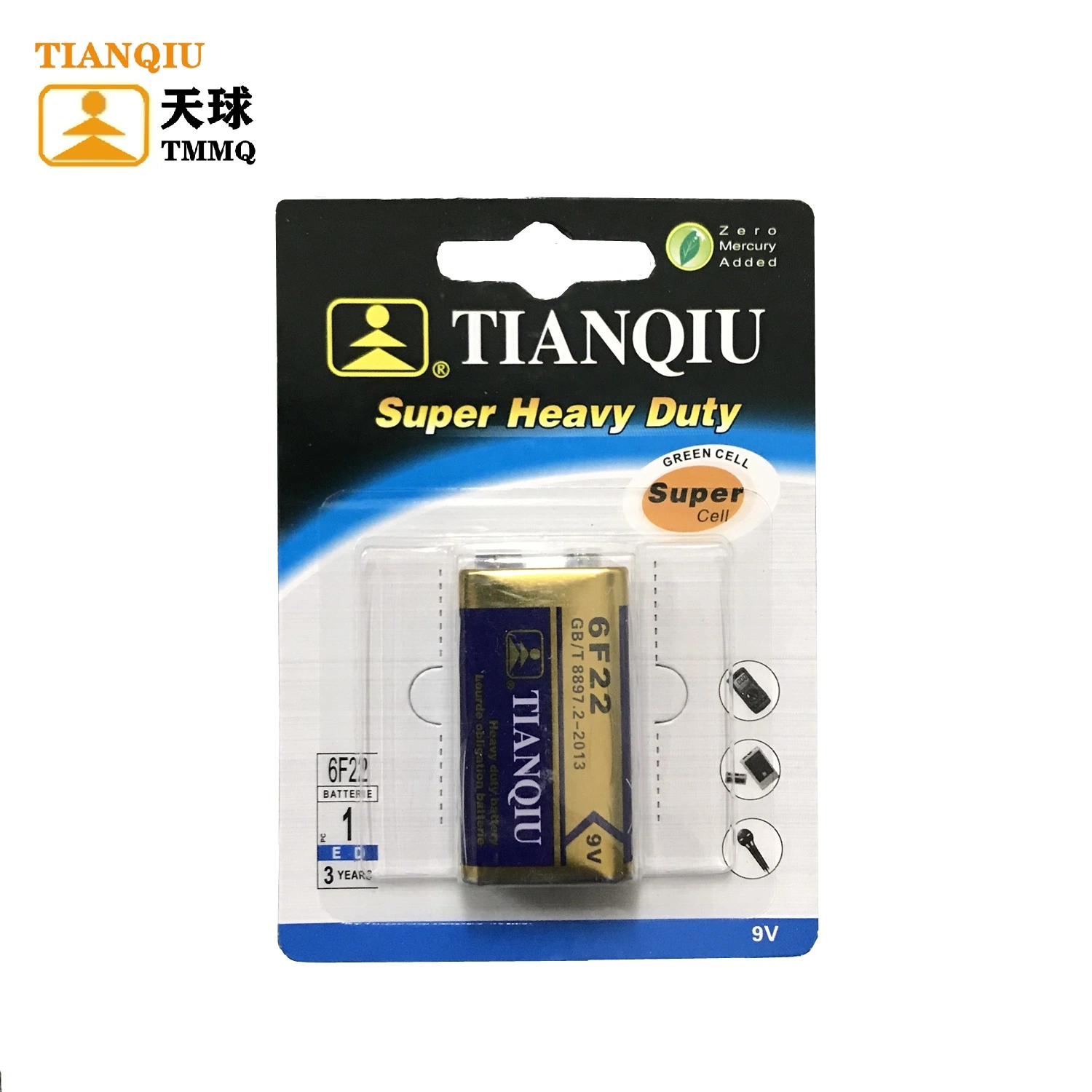 Tianqiu Zinco de carbono de 9 V 6F22 Pilhas Alcalinas Botão 1,5V Fábrica Celular
