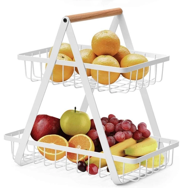 Fruit Basket for Kitchen 2-Tier Bowl Storage Holder for Vegetables Bread Snack