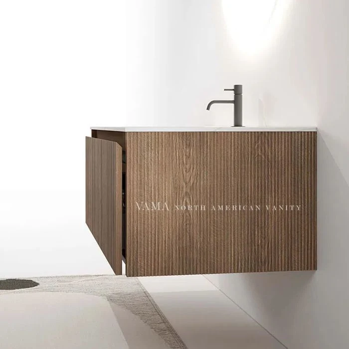 Armário de lavagem em madeira Oak montado na parede Vama Vanity com Clean Lava-loiça de porcelana branca