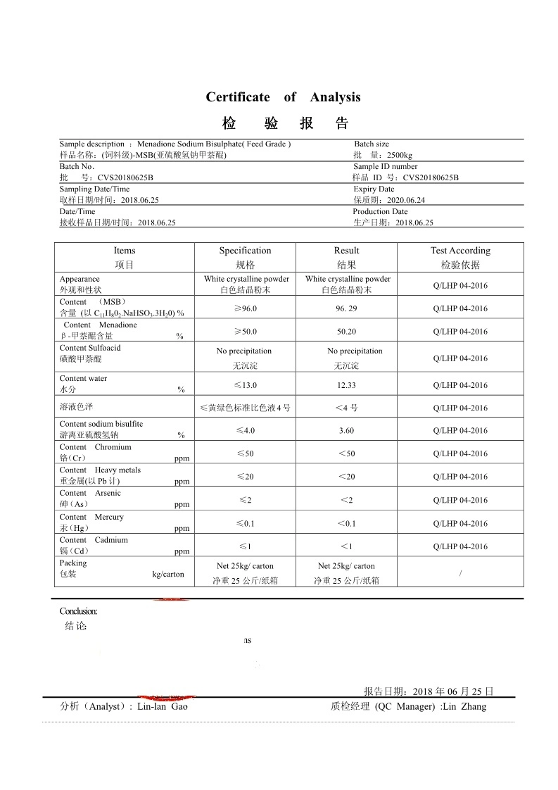 Vitamin K3 Msb96 Feed Additives