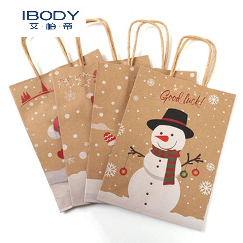 Customizable Logo Wholesale Twist Handle Christmas Gift Packaging Brown Kraft Paper Shopping Bag Custom Printing