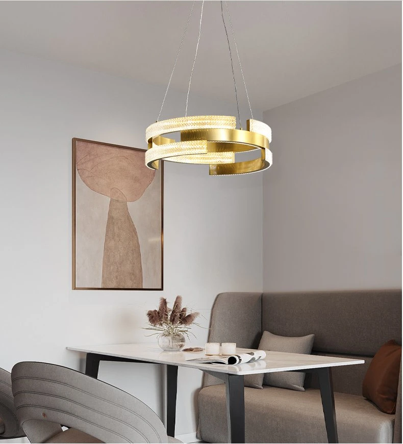 Moderne runde LED-Fernbedienung Einstellbare Hängeleuchte LED Kronleuchter Beleuchtung Golden Aluminium Pendelleuchte und Lampe für Wohnzimmer