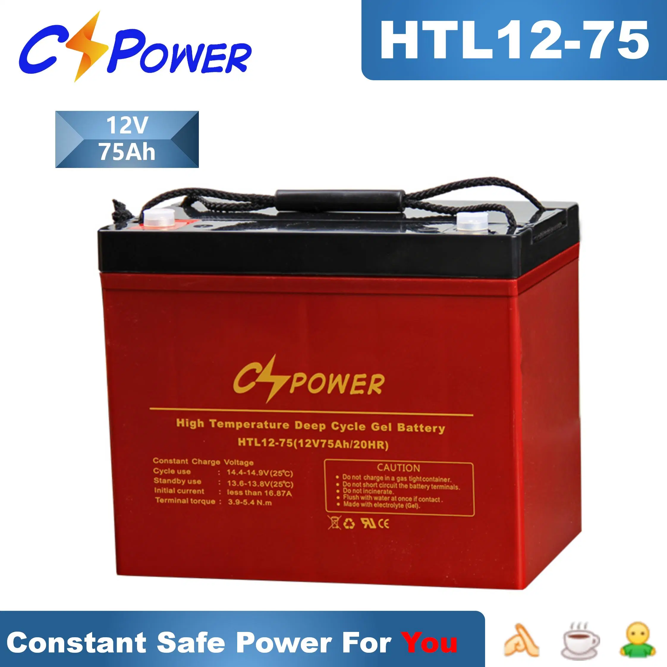 Cspower Battery Htl12V55ah High-Temperature-Deep-Cycle-Gel-Battery for Solar/UPS/System/Solar-Panel-Battery/Rechargeable-Battery