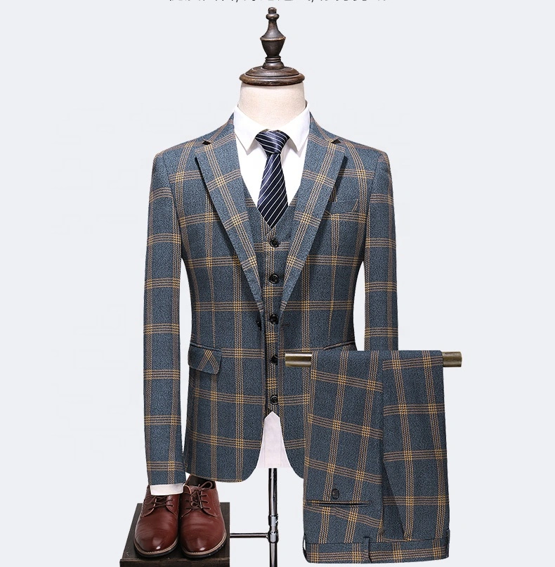 Factory Custom Wholesale/Supplier New Recreational Business Chequered Men's Formal Suit Set