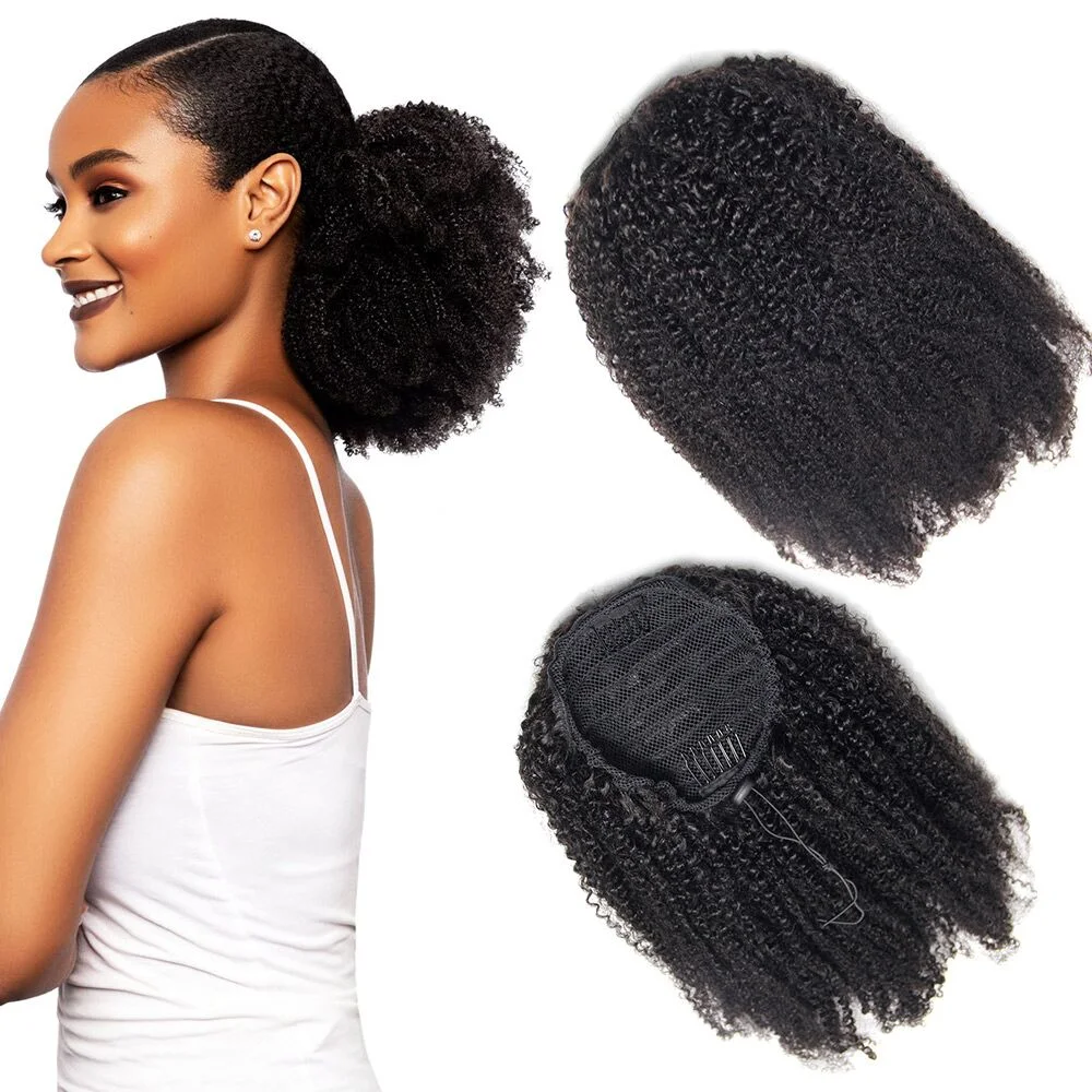 Braizilian Human Hair Ponytails Kinky Curly Texture Drawstring and Combs