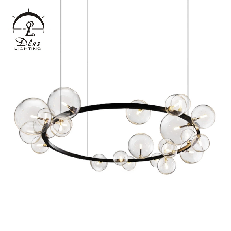 Modo Clear Bubbles Glass Round Black Chandelier/Pendant Light