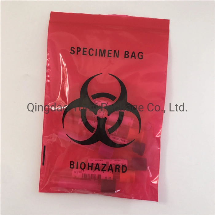 Plastic Red Film Resealable Specimen Bags with Back Document