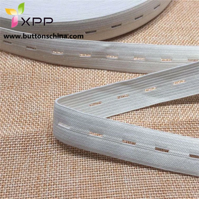 White Color Elastic Button Tape with Hole for Adjust Size