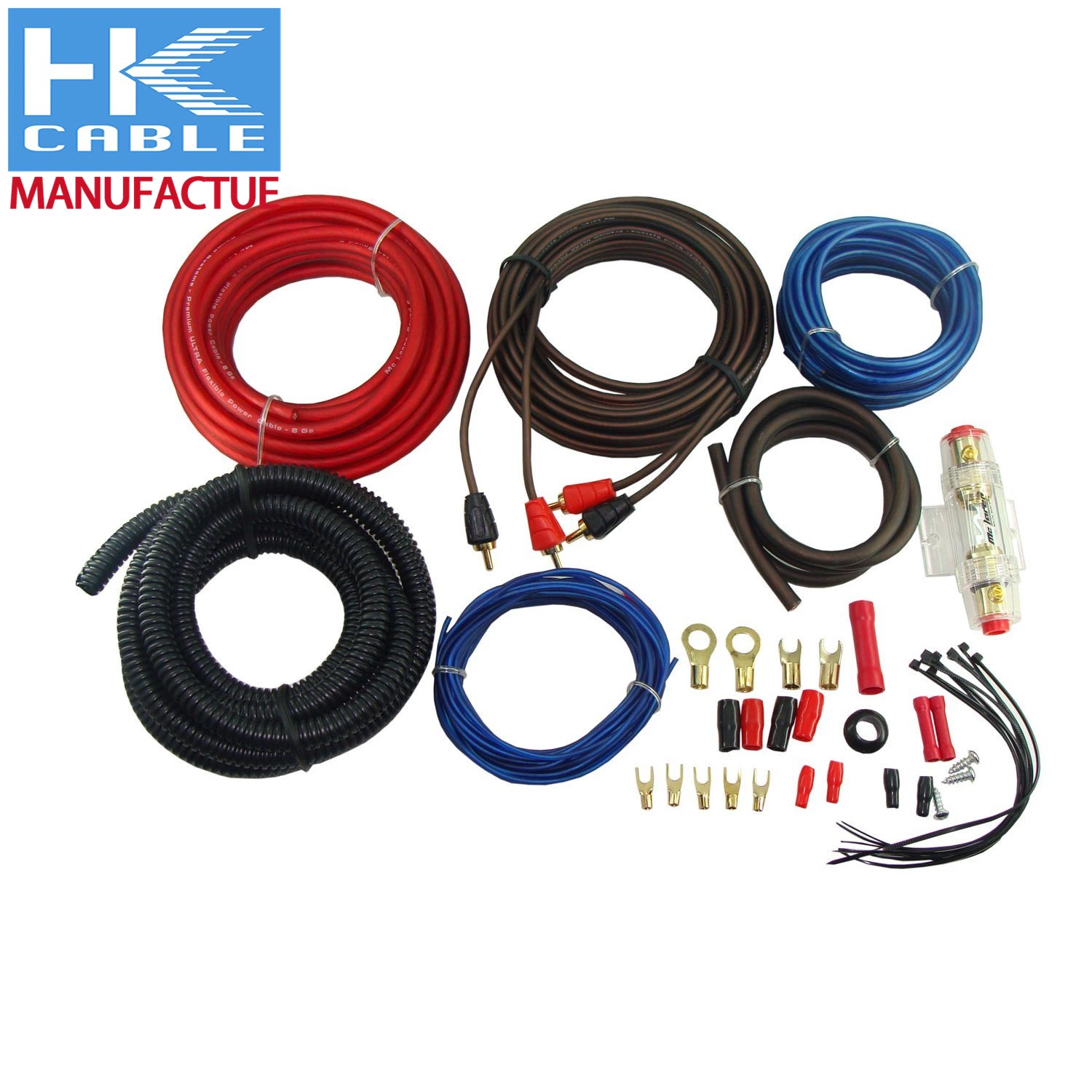 1 Set Car Audio Amplifier Subwoofer Speaker Installation Cable Wiring Kit RCA Audio Cable 10ga Power Cable Fuse Holder