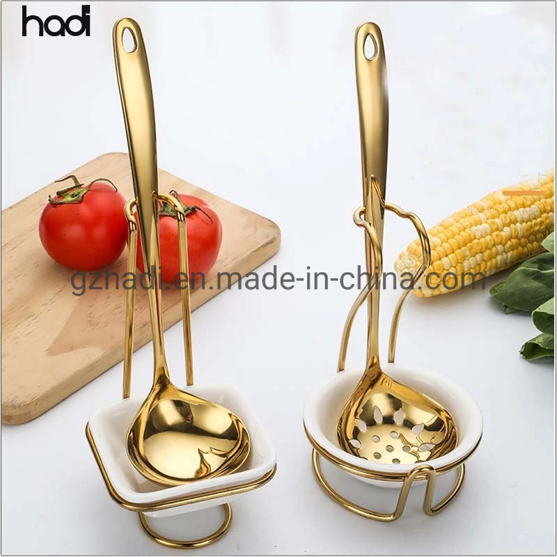 Other Hotel Supplier Good Quality Wholesale/Supplier Kitchen Utensils Silver and Gold Stainless Steel Soup Warmer Station Tureen Swan Ceramic Soup Ladle Set