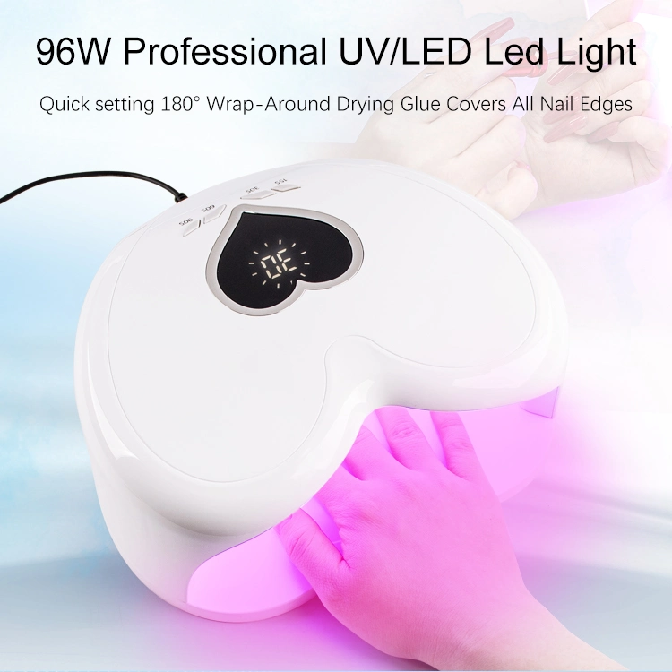 96W Secador de gel de uñas cuatro Timer corazón en forma de UV LED Lámpara recargable sin cable LED Nail Lámparas